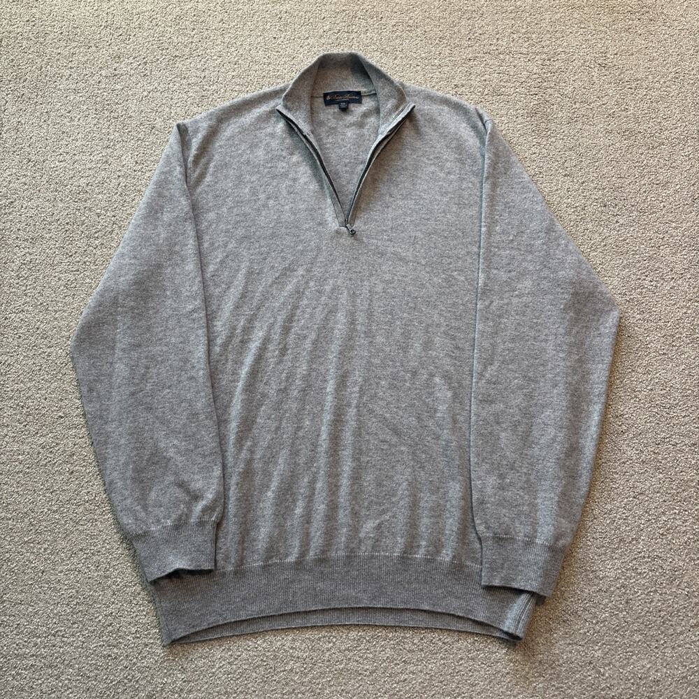 Brooks Brothers 2 Ply Cashmere Quarter Zip Men Sz XXL Gray Soft Made In Italy